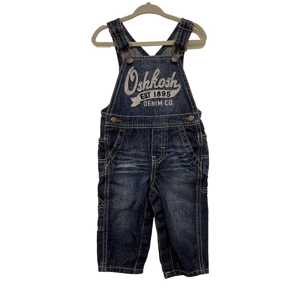OshKosh B'Gosh Denim Overalls Size 9-12 M Snap 100% Cotton